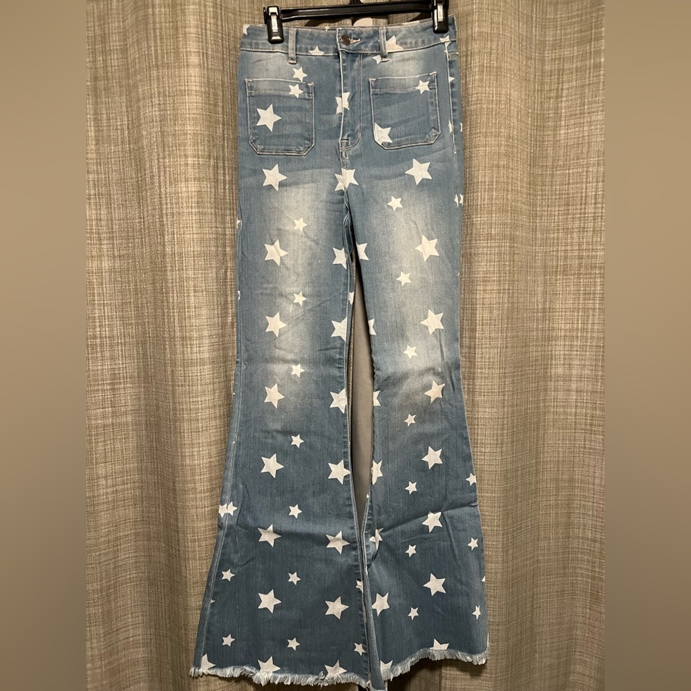 Cello Star-Patterned Blue Flare Jeans